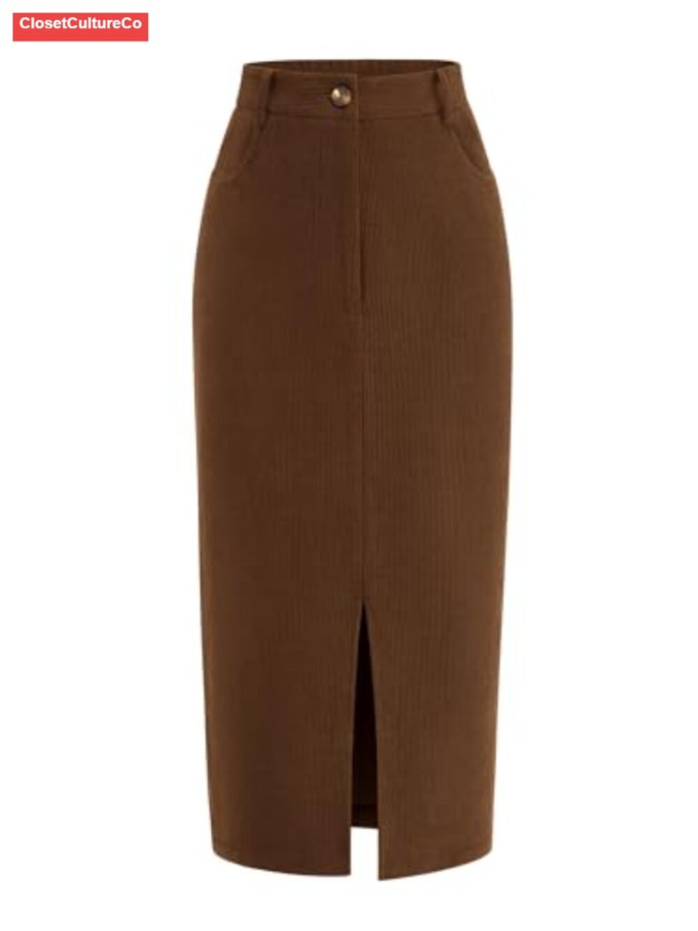 Corduroy Pencil Skirt High Waisted Midi with Slit Pockets Dressy Fall